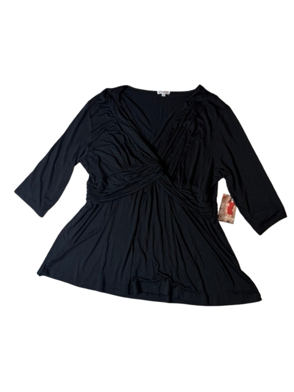 Kiyonna NWT Black Ruched Surplice Wrap Tunic Top Size 2 Plus 18/20